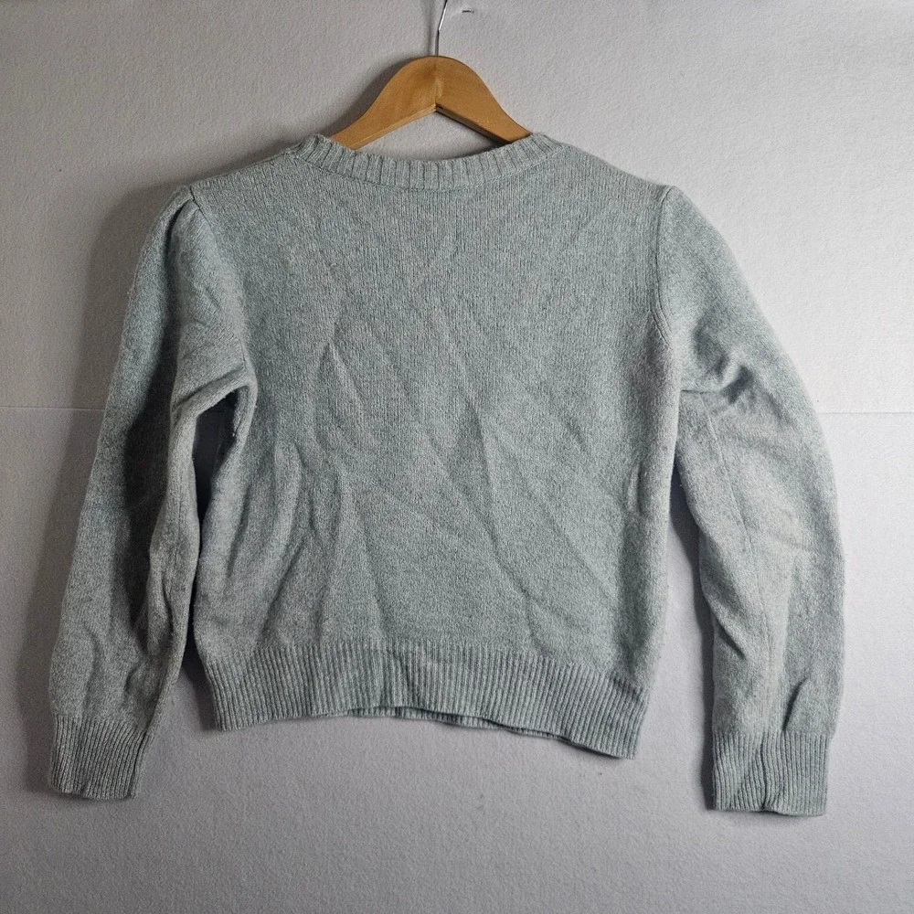 APC Rue Madame Paris Wool Cotton Crewneck Sweater Light Blue Puff Shoulder Small